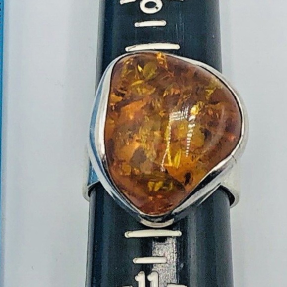 LARGE 925 STERLING Silver & BALTIC AMBER RING SIZE 9.5 Ladies Jewelry - Picture 13 of 16